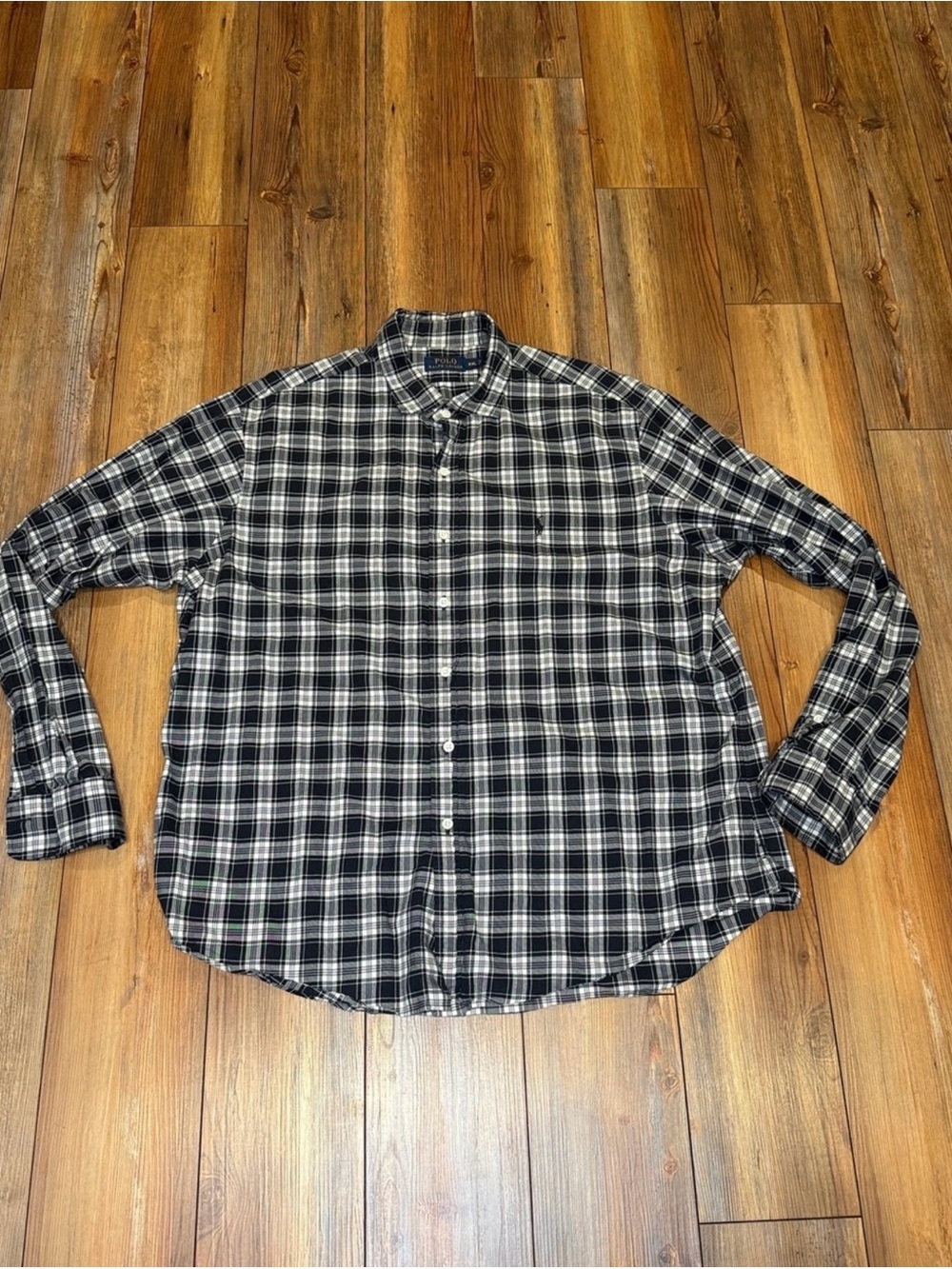 Polo Ralph Lauren Black & White Plaid Long-Sleeve Button-Down Shirt XXL